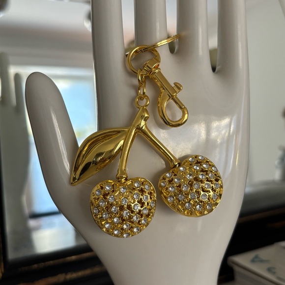 Gold Sparkle Cherry Bag Charm Keychain - Picture 5 of 11